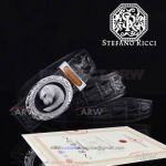 AAA Replica Stefano Ricci Engraving Leather Belt - Silver Diamond Buckle